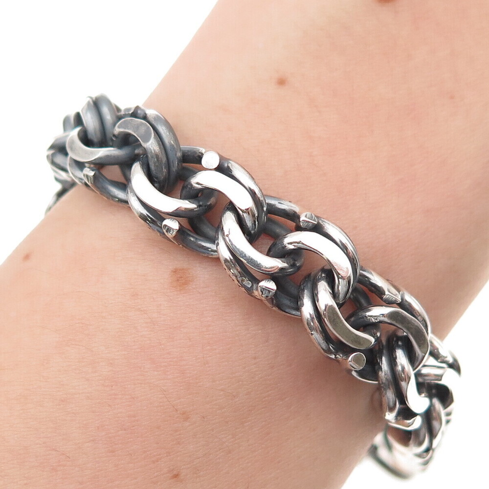 Gonzalez 925 Sterling Silver Vintage Mexico Bismark Link Oxidized Bracelet 7"